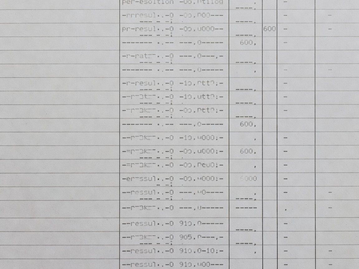Desaturated close-up of a printed ledger showing per-resolution billing lines
